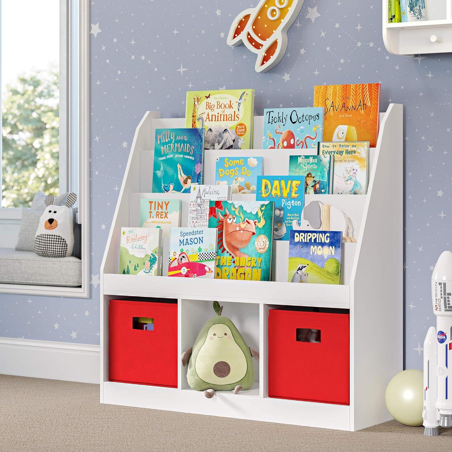 White Adjustable Kids Bookrack with Cubbies