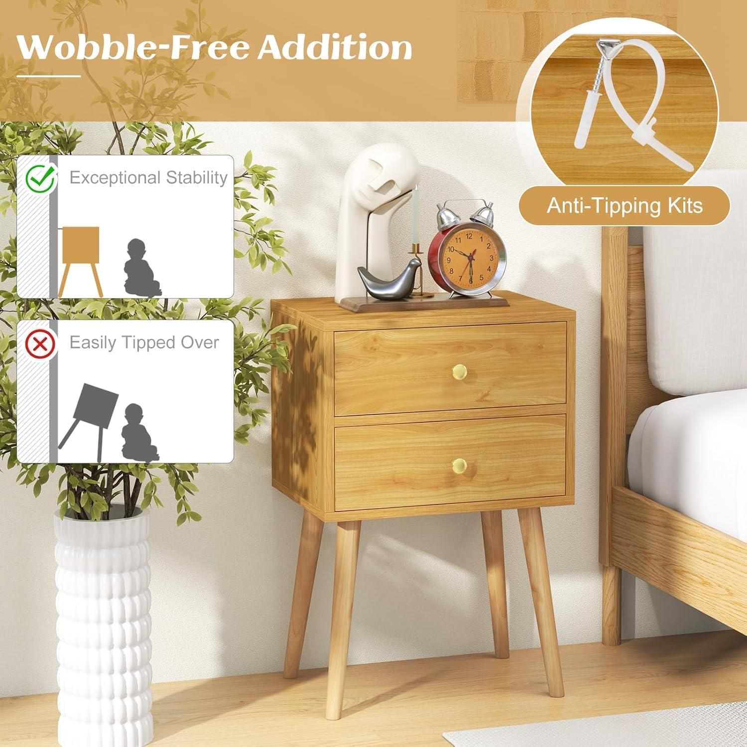 Nightstand W/2 Drawers For Bedroom Living Room Small Spaces Modern Home Furniture Simple Natural Legs Storage End Side Tables (1, Natural)