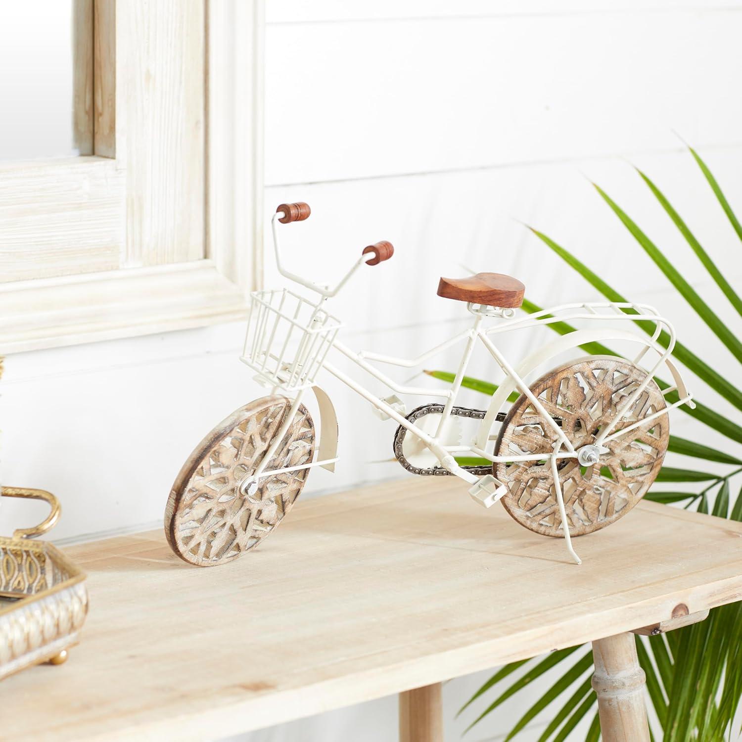 4"W, 8"H Multi Colored Metal Bike Sculpture with Wood Wheels, by DecMode (2 Count)