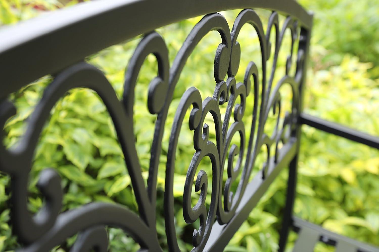 Gardenised Black Patio Garden Park Yard 50" Outdoor Steel Bench Powder Coated with Cast Iron Back