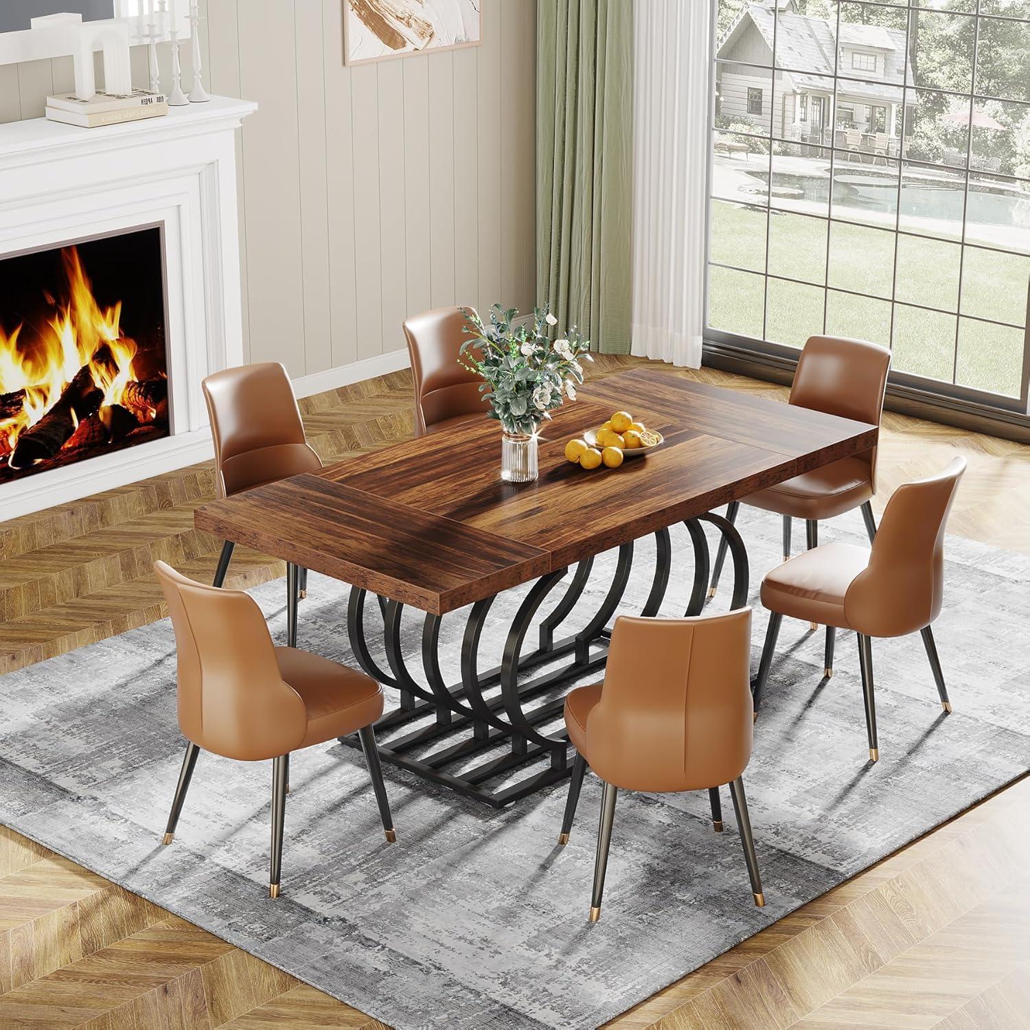 Everly Quinn Hausner 63" Dining Table, Faux Marble Top