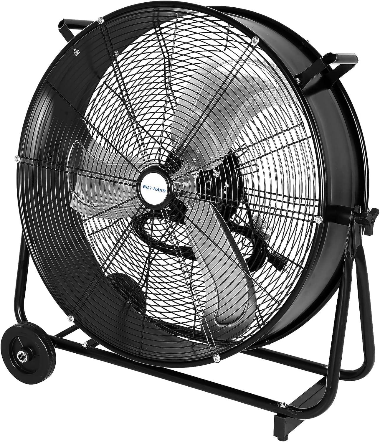 BILT HARD 24" 8100 CFM High Velocity Industrial Drum Fan, 3-Speed Heavy Duty Metal Shop Fan, UL Listed