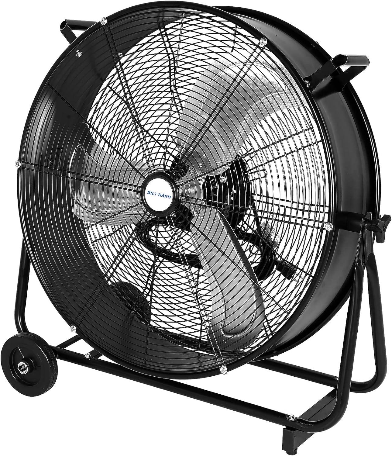 BILT HARD 24" 8100 CFM High Velocity Industrial Drum Fan, 3-Speed Heavy Duty Metal Shop Fan, UL Listed