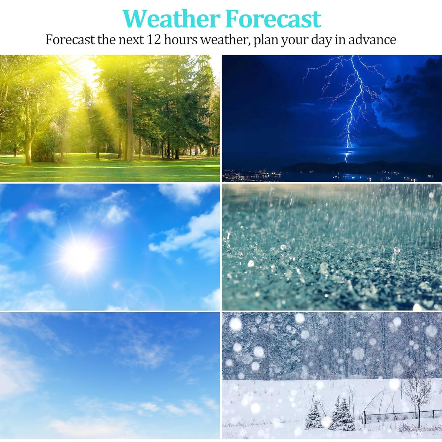 Wireless Indoor Outdoor Thermometer: Home Weather Station, Portable Digital Weather Clock Atomic with Bluetooth Color Forecast, Multiple Sensors Weather Monitor and Alarm (1 Remote)