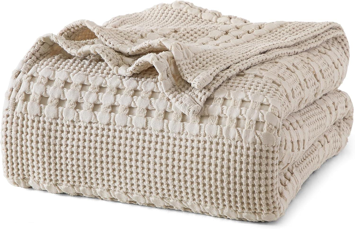 Twin Oatmeal Cotton Waffle Weave Lightweight Blanket