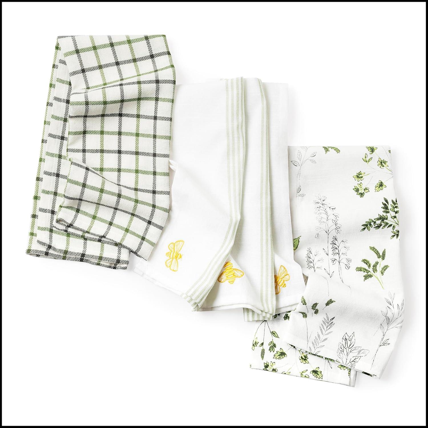 Sage Green Cotton Botanical and Bees Hand Towel Set