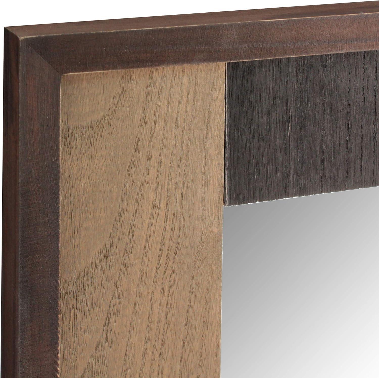 Rustic Rectangular Natural Wood Wall Mirror with Mounting Brackets