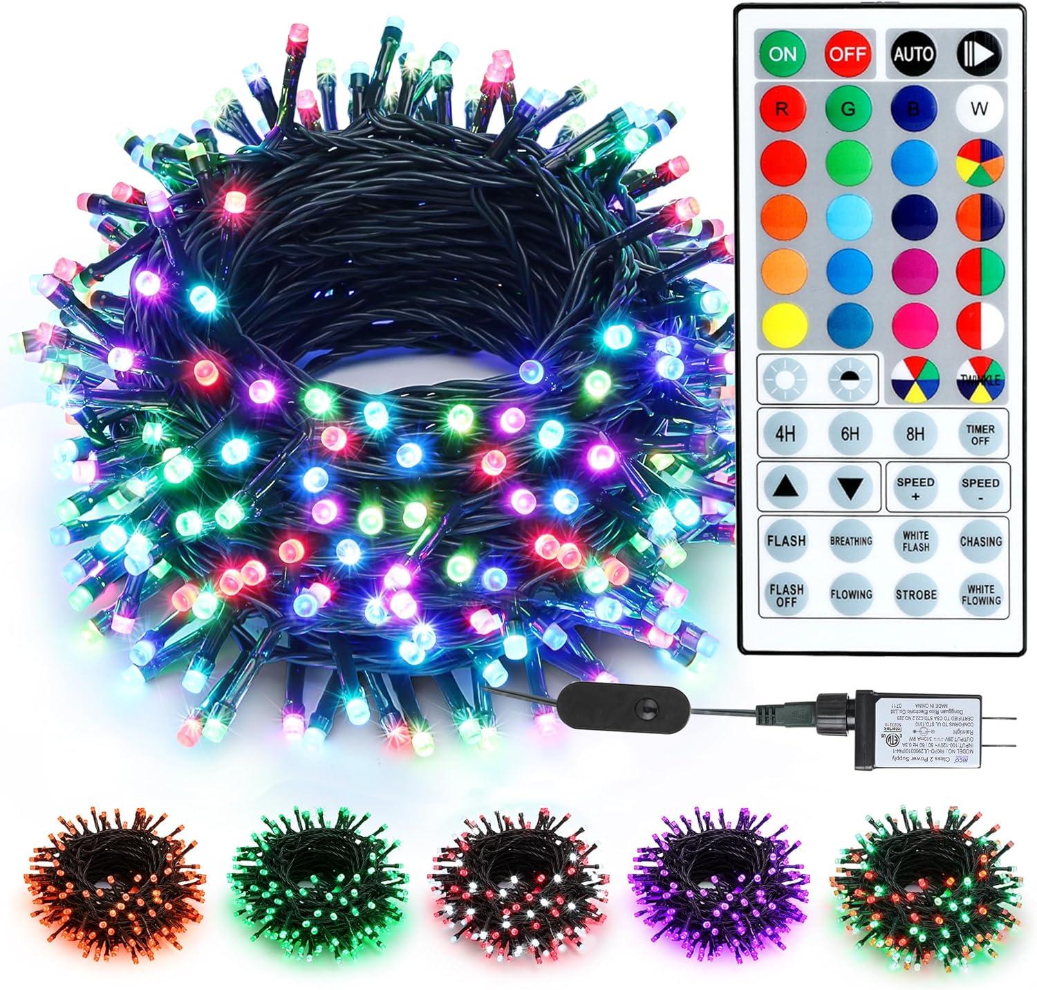 Outdoor Color-Changing LED Christmas Tree Lights with Remote, 66ft