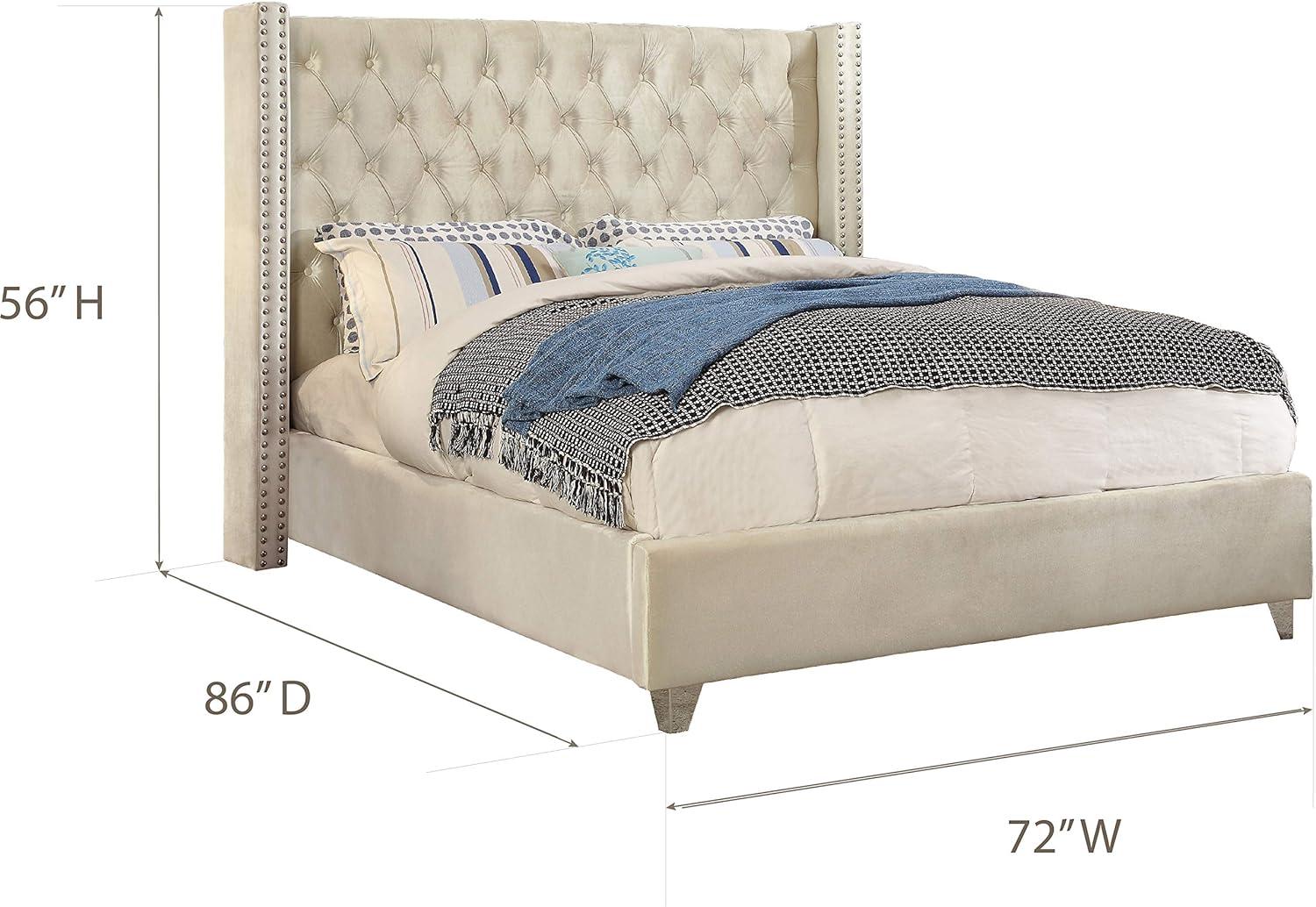 Meridian Furniture Aiden Queen Bed - Cream Velvet, Contemporary