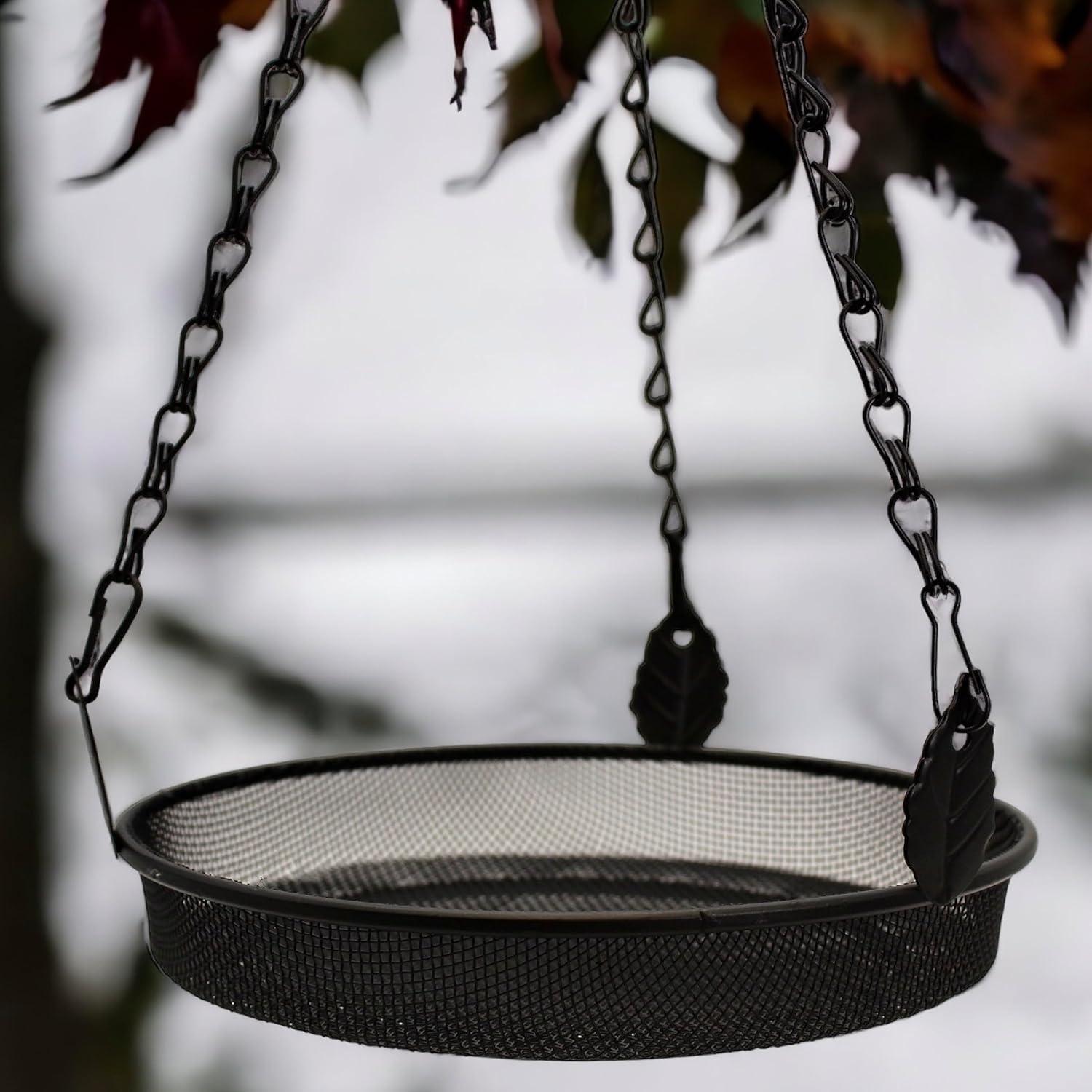 Black Metal Hanging Mesh Bird Feeder Tray