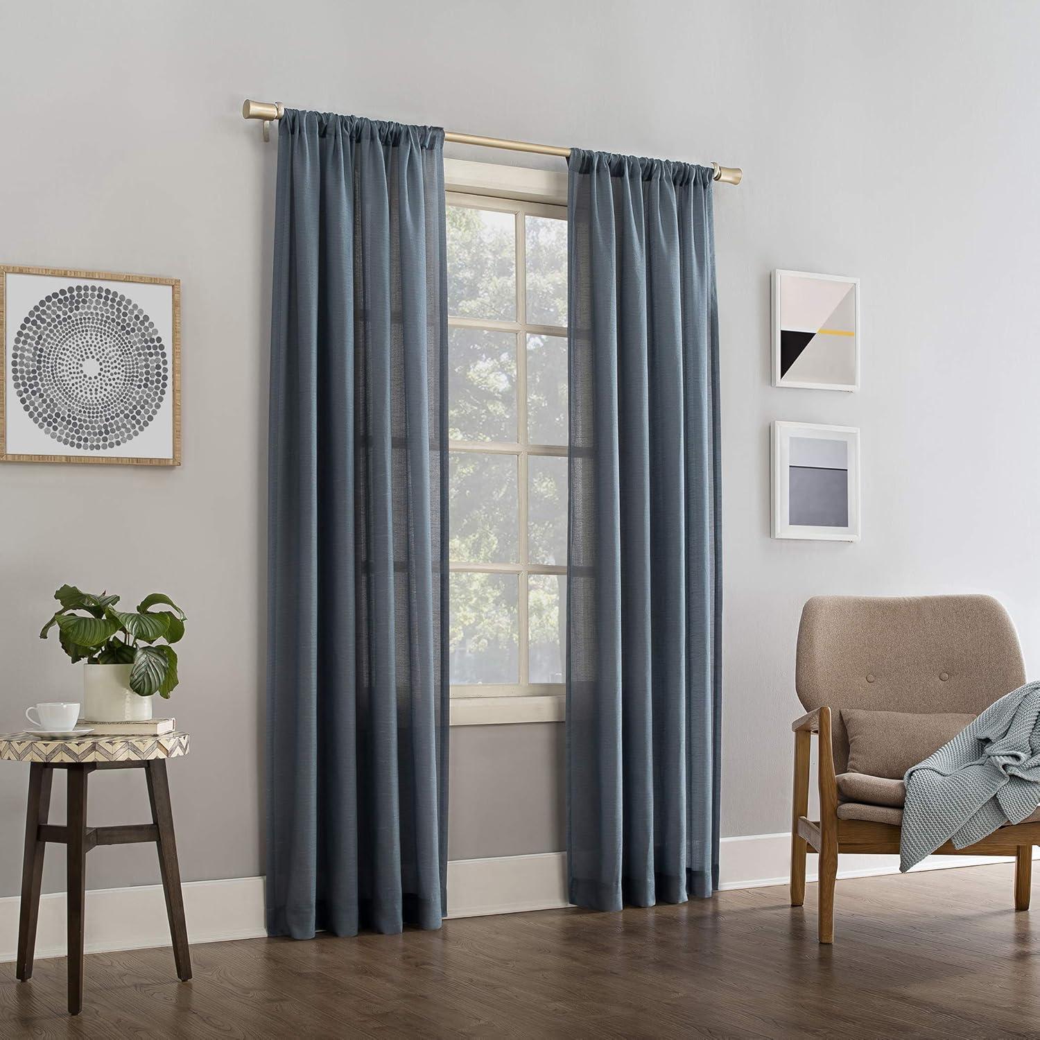 No. 918 Daniela 1-Piece Linen Blend Semi-Sheer Rod Pocket Curtain Panel, 54"x95", Denim Blue