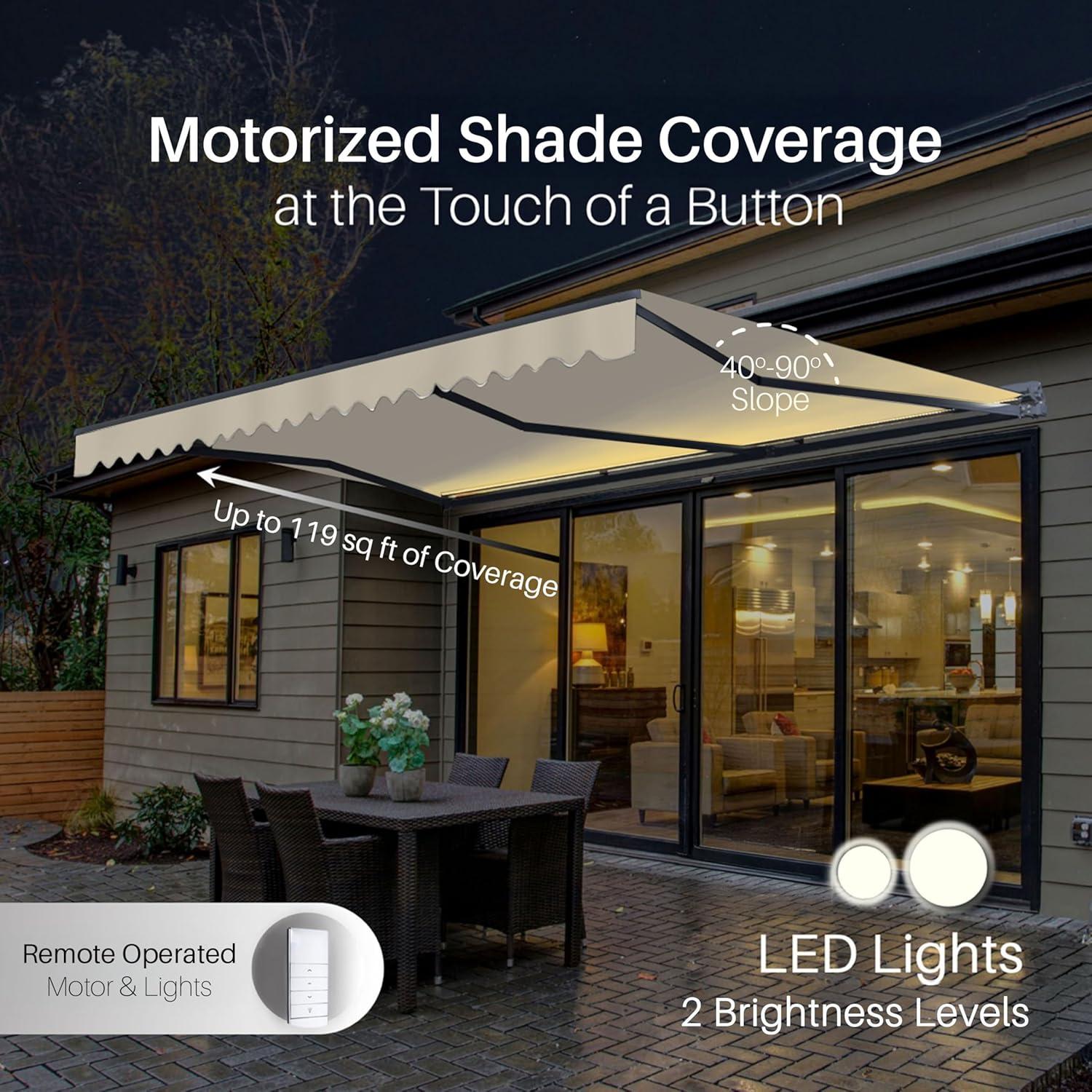 Semi-Cassette Patio Awning with LED Lights - Moroccan Collection