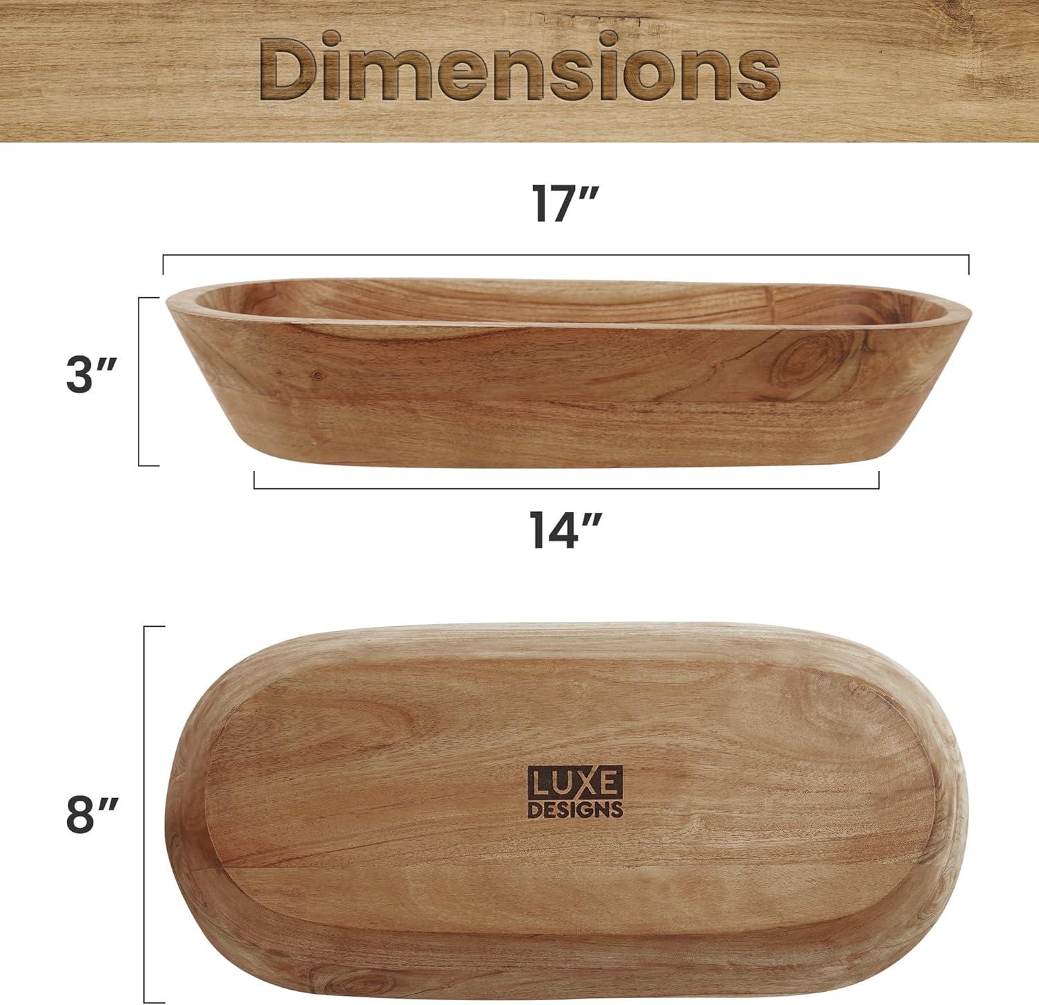 Luxe Designs | Handmade Decorative Wooden Bowl for Home, Bathroom and Kitchen Counter | Acacia Wood Large Dough Bowl Fits Cosmetics, Keys & More | 17"L x 3" H x 8" W