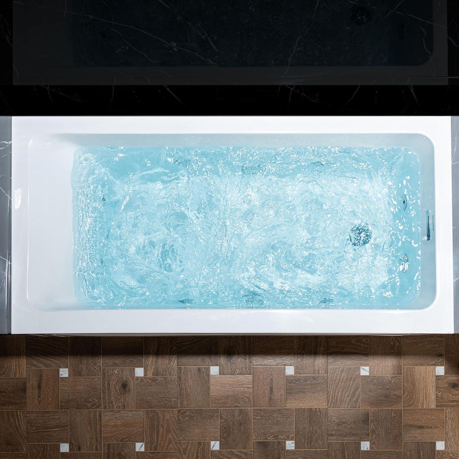 WoodBridge 60" X 30" Alcove Acrylic Rectangular Whirlpool Heated Jetted Tub In White With Drain and Overflow BS666-R-CH01