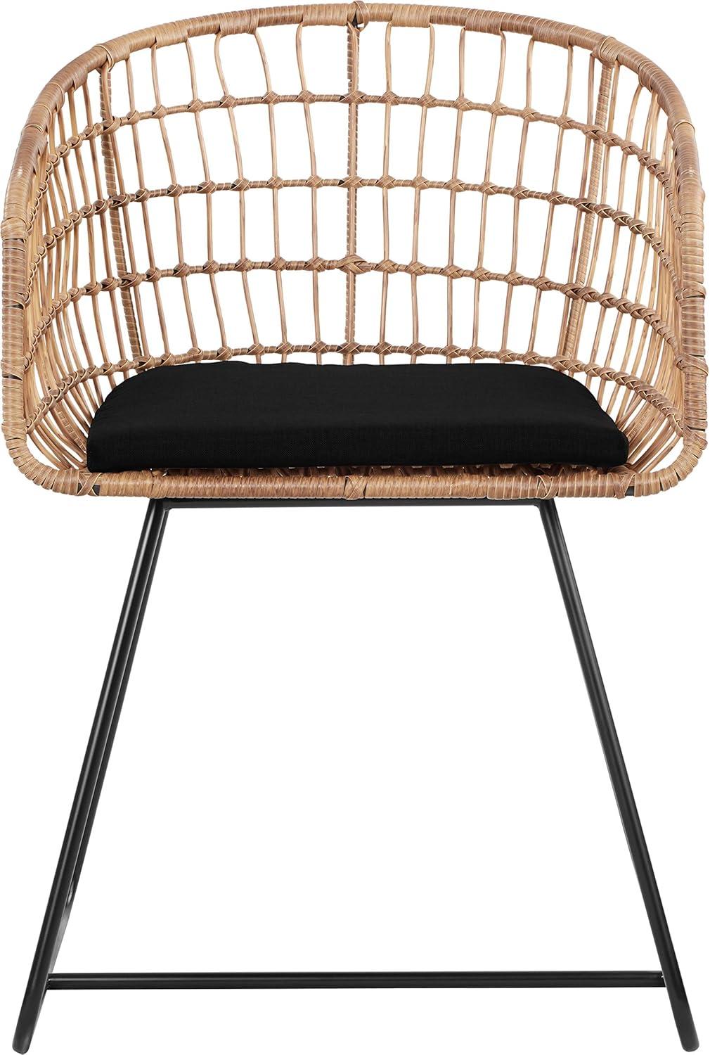 Tommy Hilfiger Graham Rattan Dining Chair with Seat Cushion, Woven Wicker, Boho Lounge Furniture