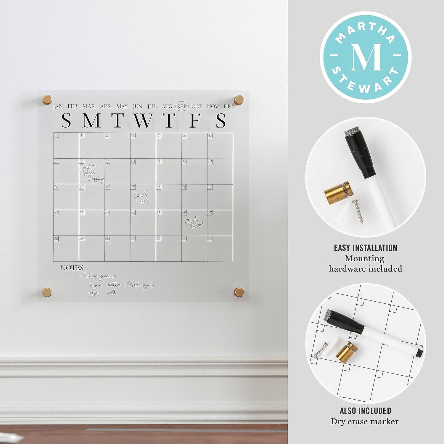 Thomas Martha Stewart Acrylic Wall Calendar with Dry Erase Marker and Mounting Hardware