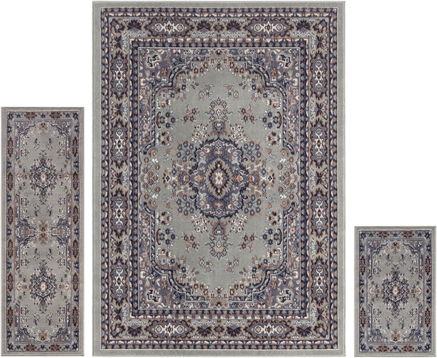 Elysian Gray/Blue Tufted Rectangular Synthetic Area Rug Set