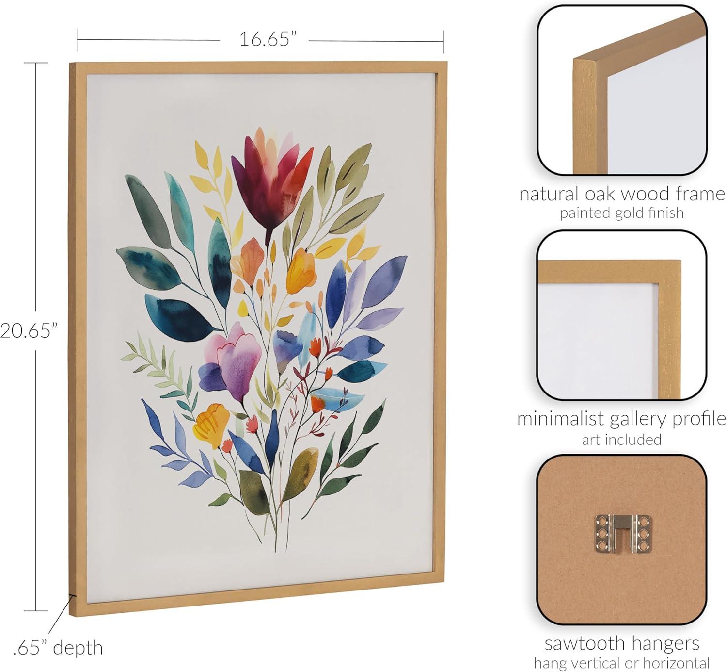 Kate and Laurel Jewel Tone Botanical Watercolor Bouquet Framed Wall Art by The Creative Bunch Studio, 16x20 Gold, Colorful Floral Art for Wall