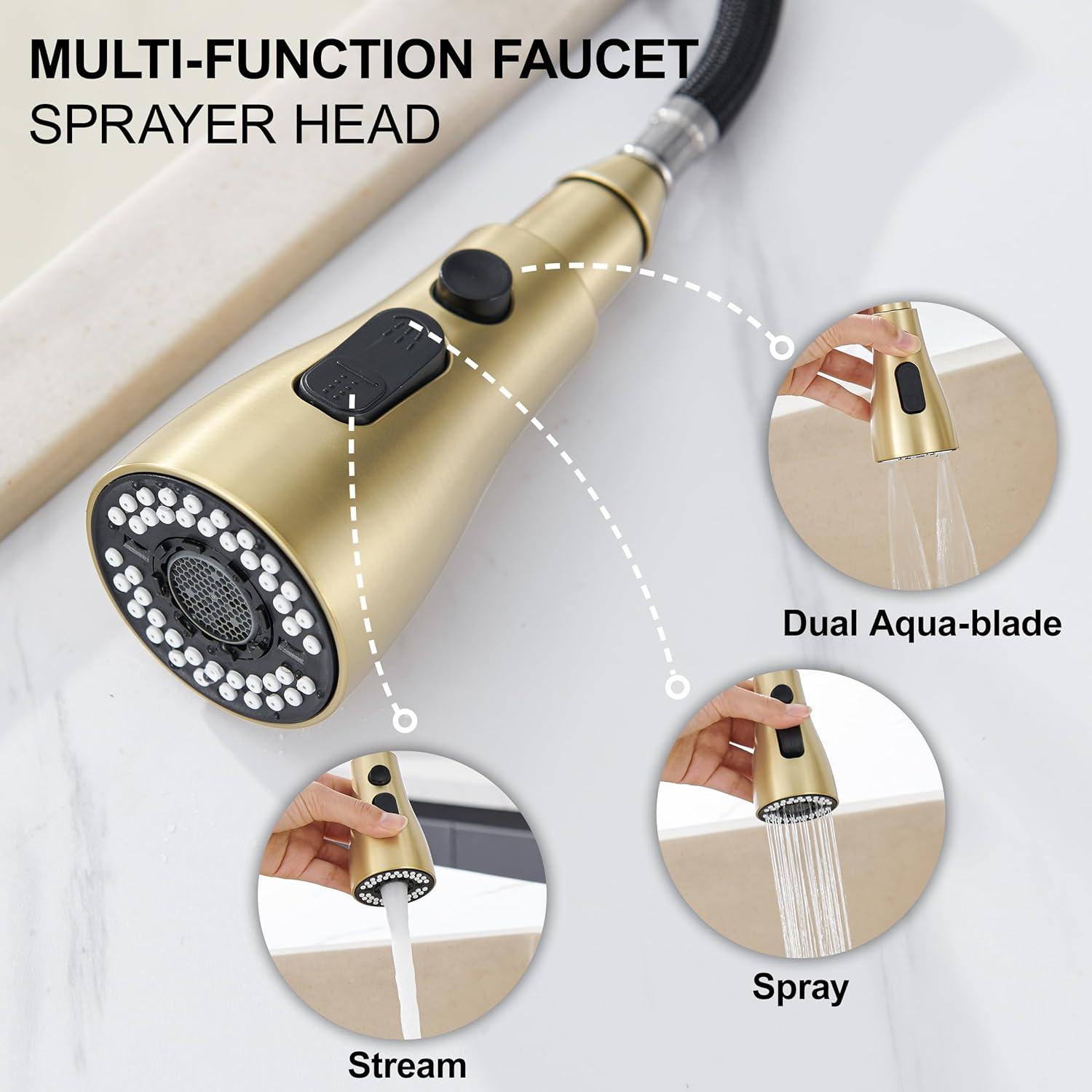 GAGALIFE Single Handle Pull Down Sprayer Kitchen Faucet High Arc Stainless Steel Faucet with 3-Function Sprayer JJL-CL-PT-SDP-G