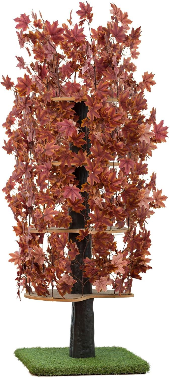 On2Pets Cat Tree with Leaves, XL Cat House & Cat Activity Tree Bundle with Deep Plum Leaves, Multi-Level Cat Condo for Indoor Cats