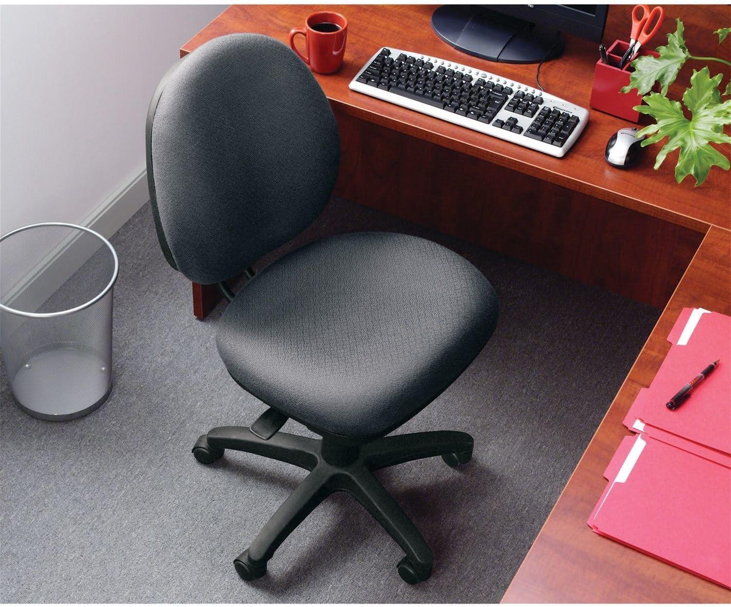 Black Leather Armless Swivel Task Chair with Plastic Base