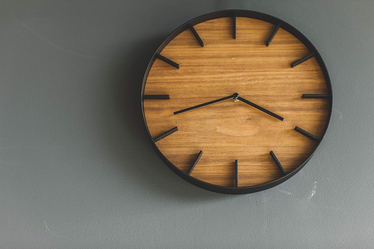 Rin Yamazaki Home Wall Clock, Modern Wood Home Decoration, Steel + Wood, Step Motion Second