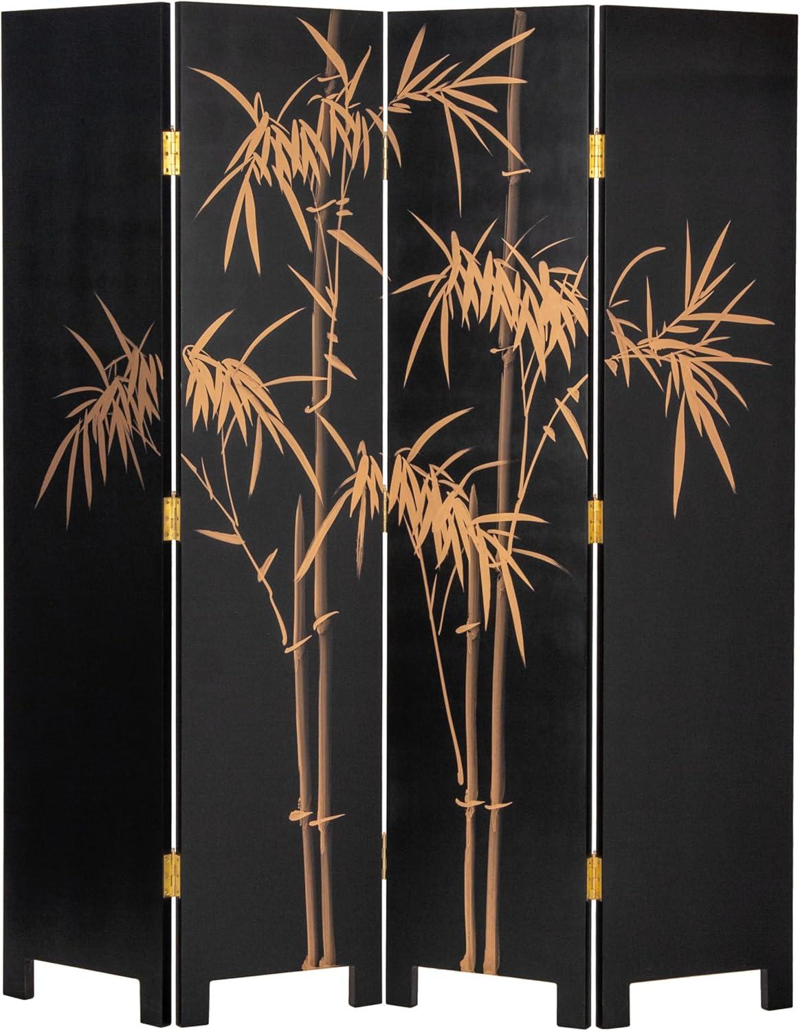 Oriental Furniture 6 ft. Tall Gold Lacquer Room Divider - Cranes