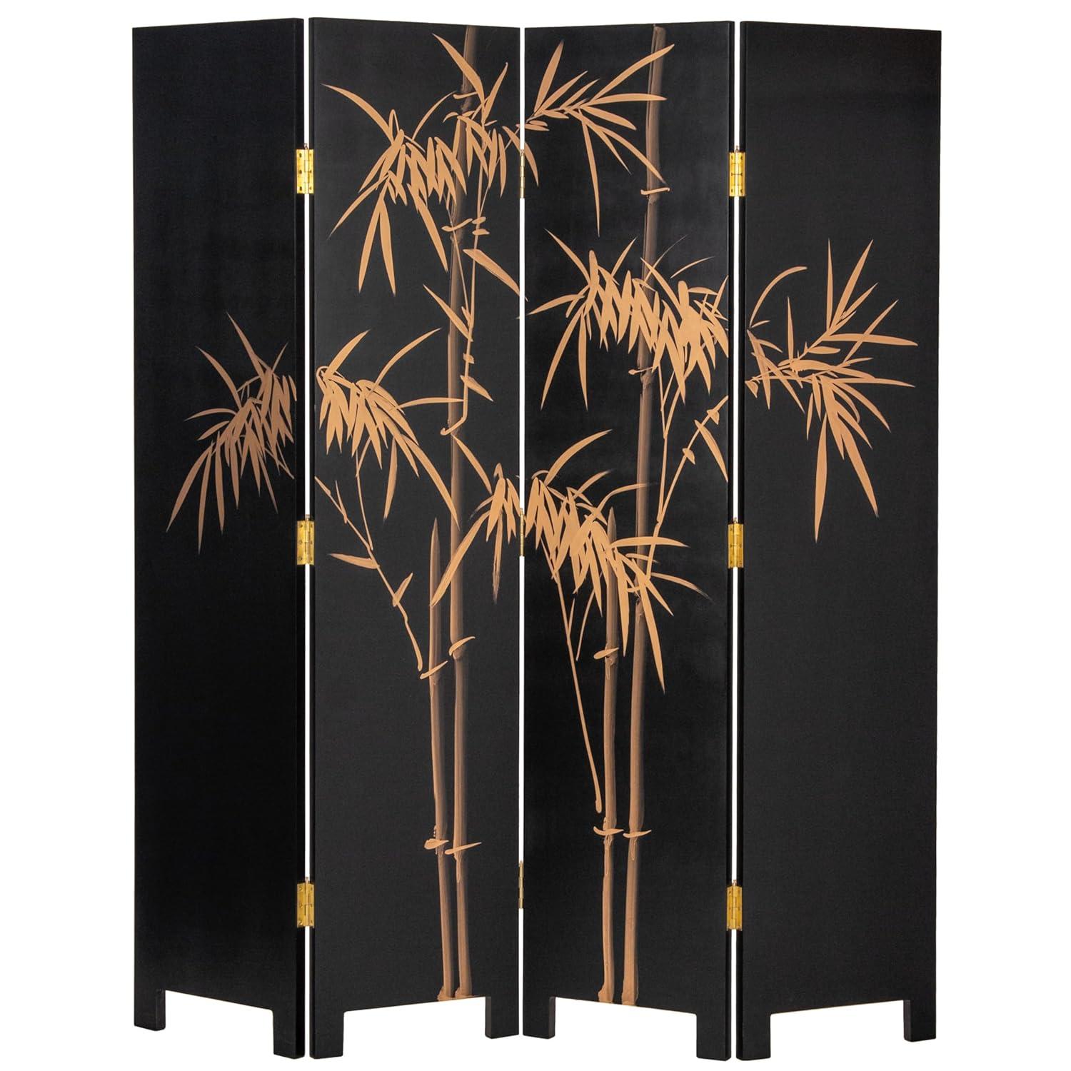Oriental Furniture 6 ft. Tall Lacquer Birds and Flowers Room Divider - 4 Panel