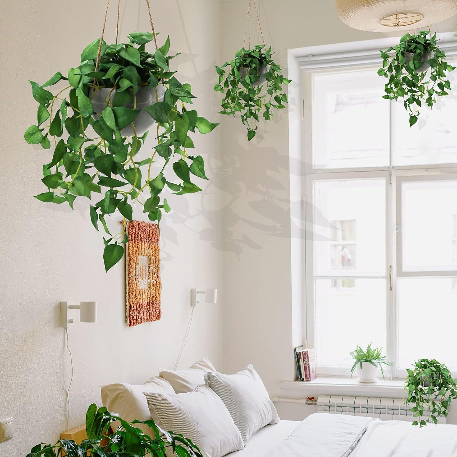 Hanging Plant Fake Plants with Pots, 2 Pack Artificial Plants, Faux Anthurium Leaf Basket for Wall Home Room Indoor Outdoor Decor