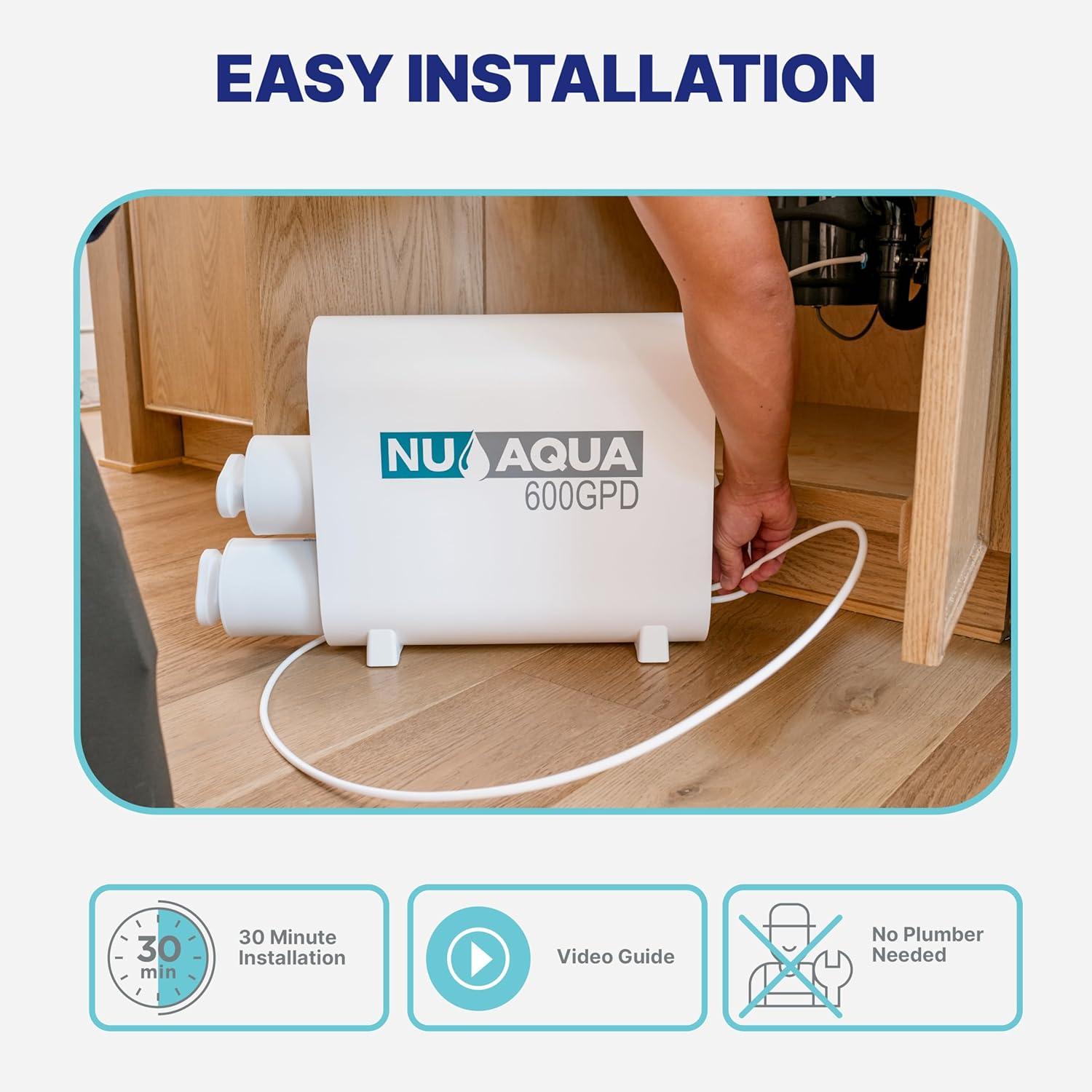 NU Aqua Tankless Reverse Osmosis System - 7 Stage Under Sink Reverse Osmosis Water Filter System - 2:1 - LED Kitchen Countertop Smart Faucet - 600 GPD Tankless RO Water Filtration System Under Sink