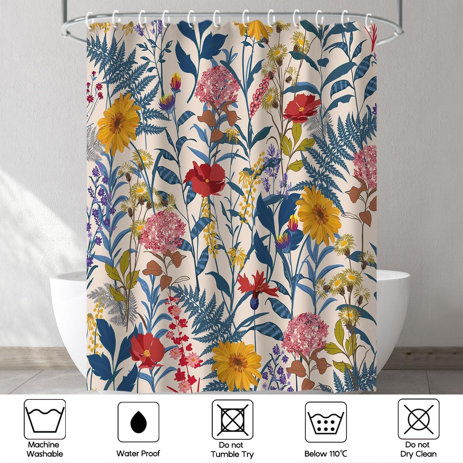 Colorful Floral Polyester Shower Curtain with Liner, 72'' x 72''