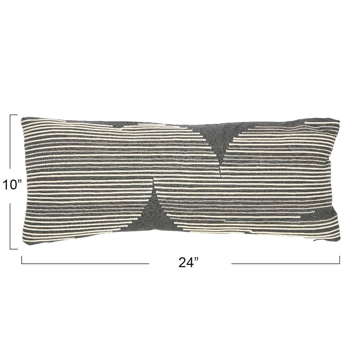 Creative Co-Op Cotton Lumbar Pillow with Gold Thread Embroidery and Rope Applique
