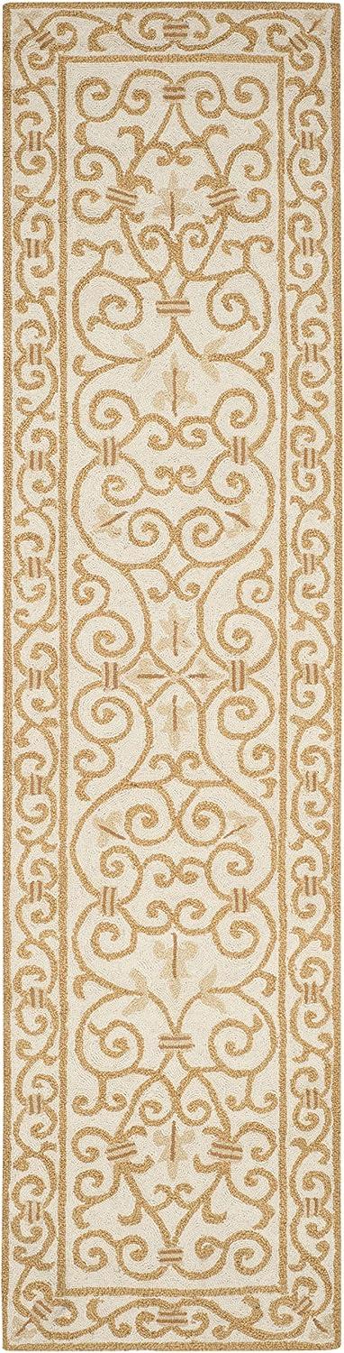 SAFAVIEH Chelsea Aragon Geometric Borders Wool Runner Rug, Ivory/Gold, 2'6" x 6'