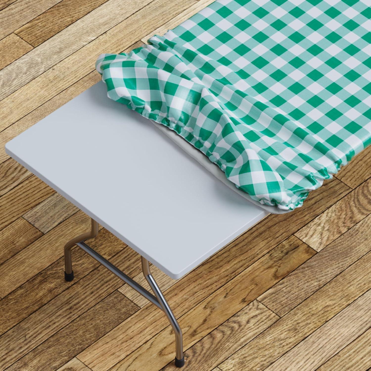 Green Checkered Vinyl Fitted Picnic Table Cover 60" x 30"