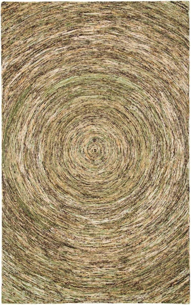 Green Hand-Tufted Wool Round Area Rug, 4' x 6'