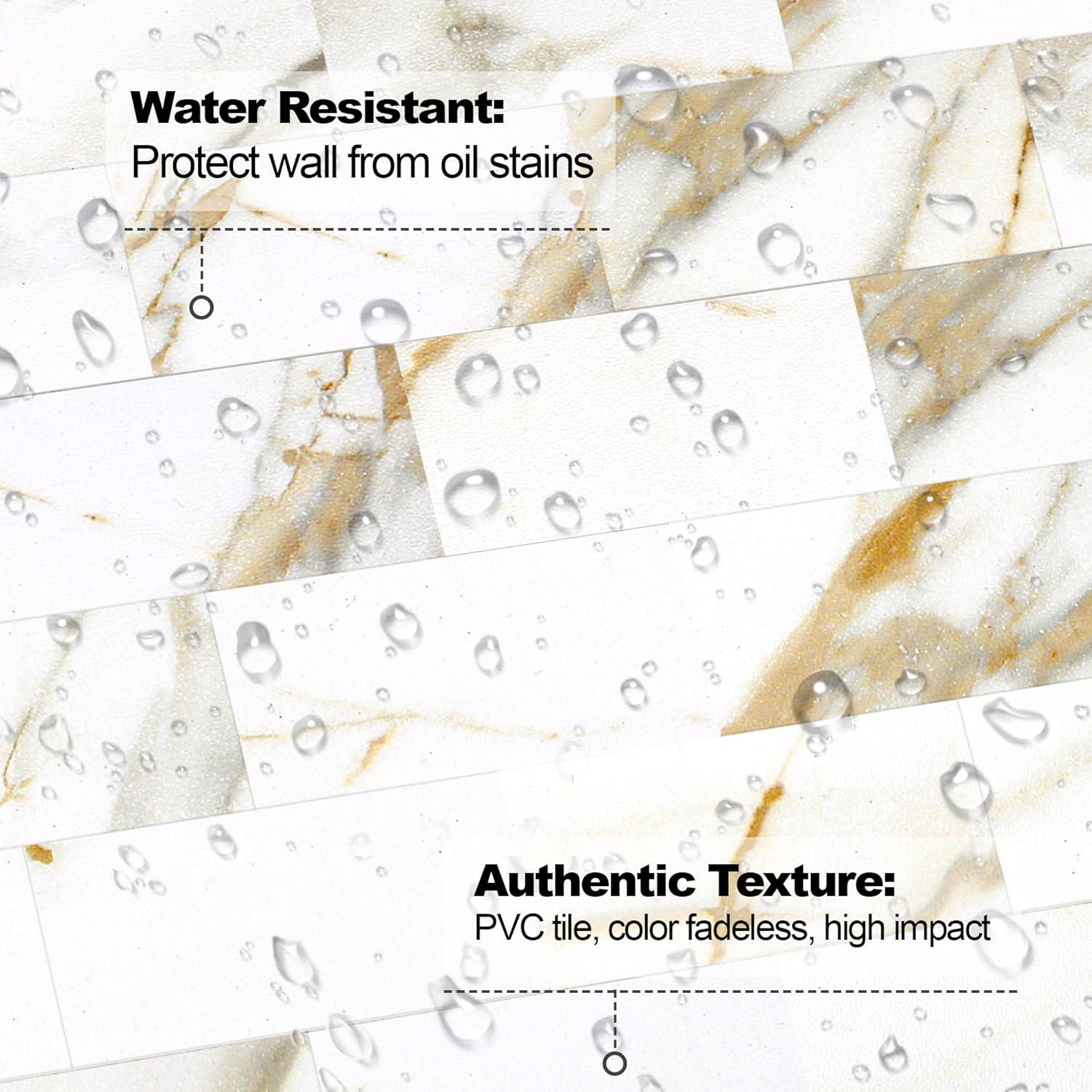 10-Pack Peel and Stick Tile Backsplash 12"X12" PVC Wall Tiles, Stick on Backsplash for Kitchen, Bathroom Tile, Fireplace Décor, Laundry Table, Stair Decals in Cala Golden