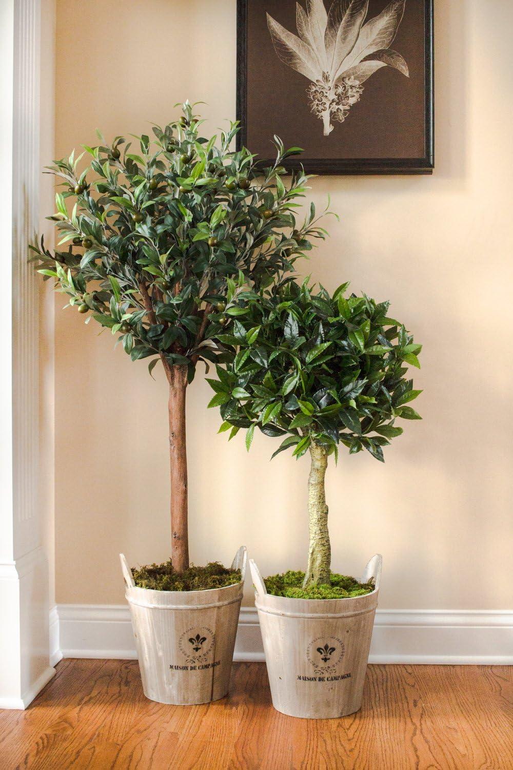 4.5' Olive Topiary Tree with European Barrel Planter - Nearly Natural