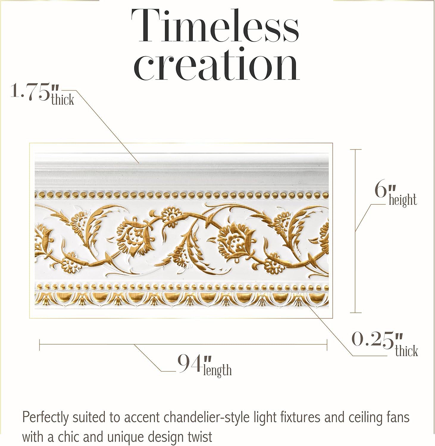 AFD Gold Floral on French White Crown Moulding 94 Inch