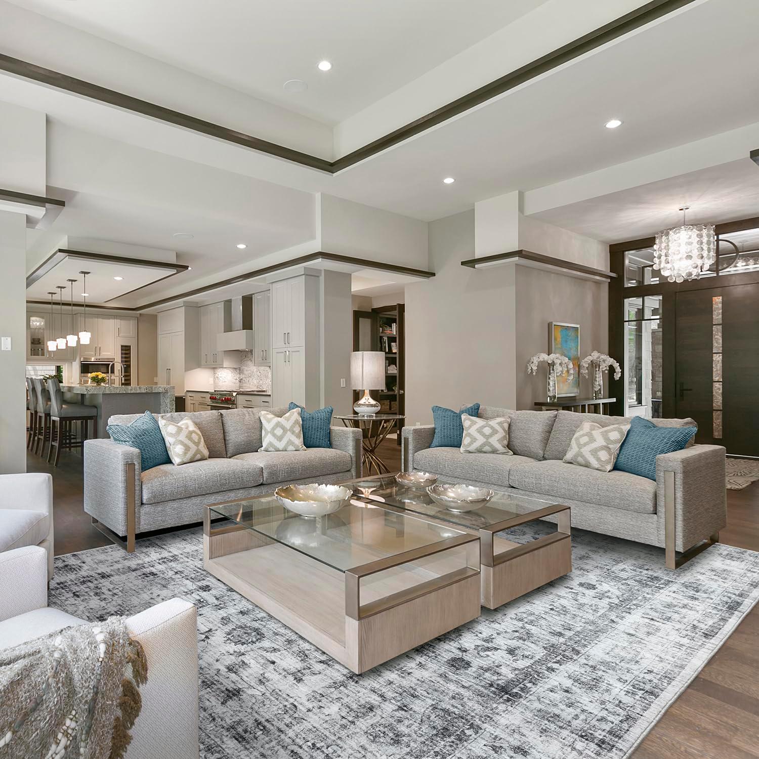 METSAVAIM 4x6 Rug | Vintage Distressed Traditional Area Rug for Living Room & Bedroom - Ultra Soft, Non-Slip Backing & Machine Washable Rug, Ideal for Indoor & Outdoor Use – White Cream & Gray