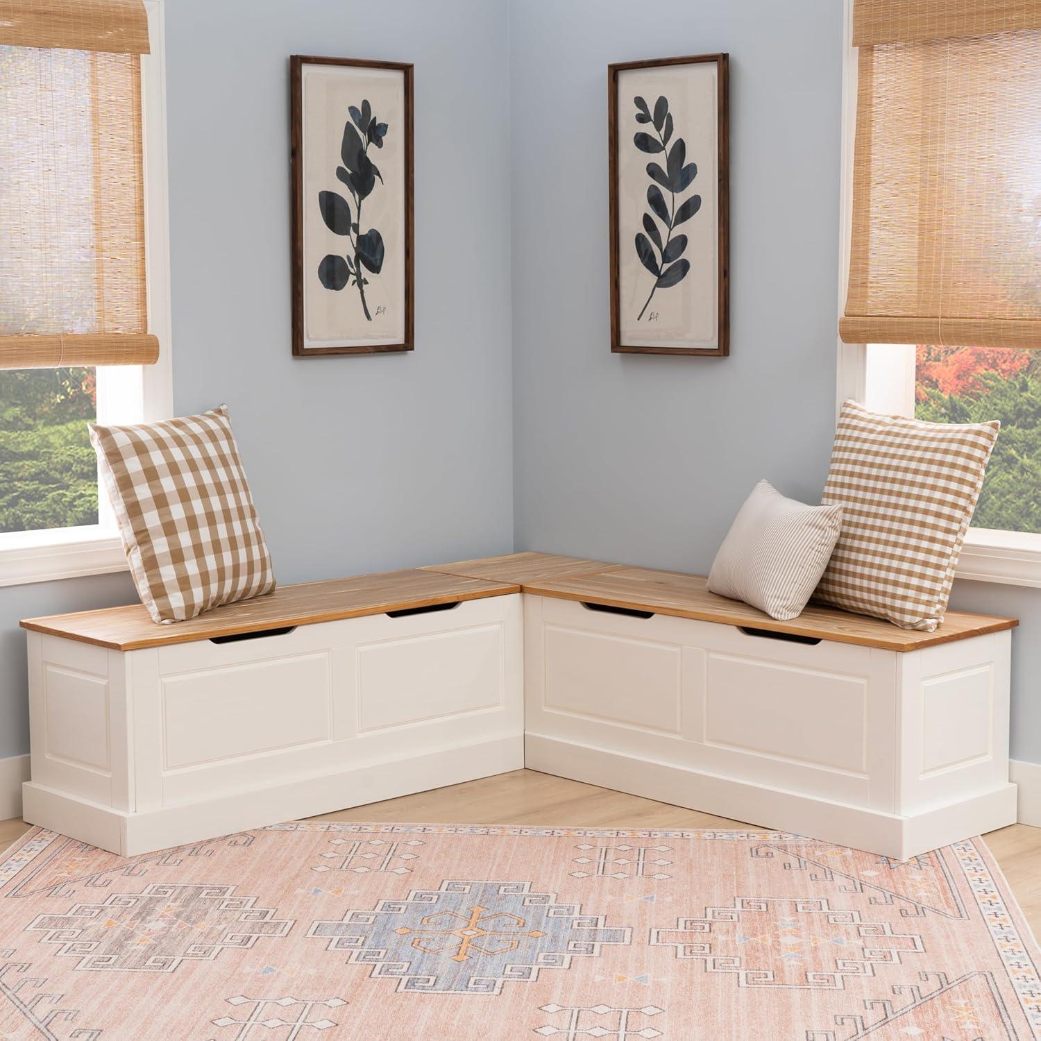 Linon Harris Natural and White Two Tone Backless Corner Breakfast Nook - Nook Only, Table is NOT Included