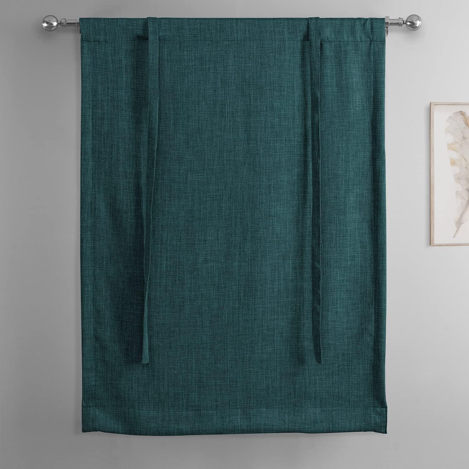 Exclusive Fabrics  Faux Linen Room Darkening Tie-Up Window Shade (1 Panel) 46 X 63 - Slate Teal