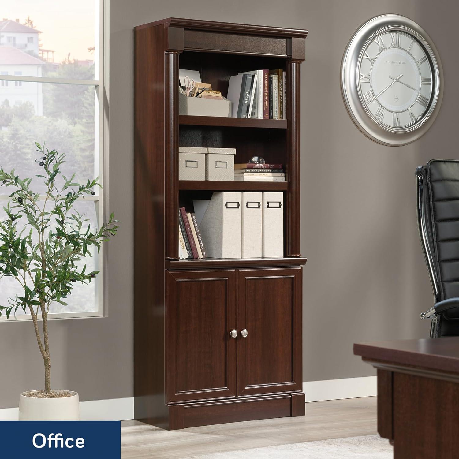 72" Palladia Library with Doors Select Cherry Red - Sauder: MDF Construction, Laminate Surface, Classic Design