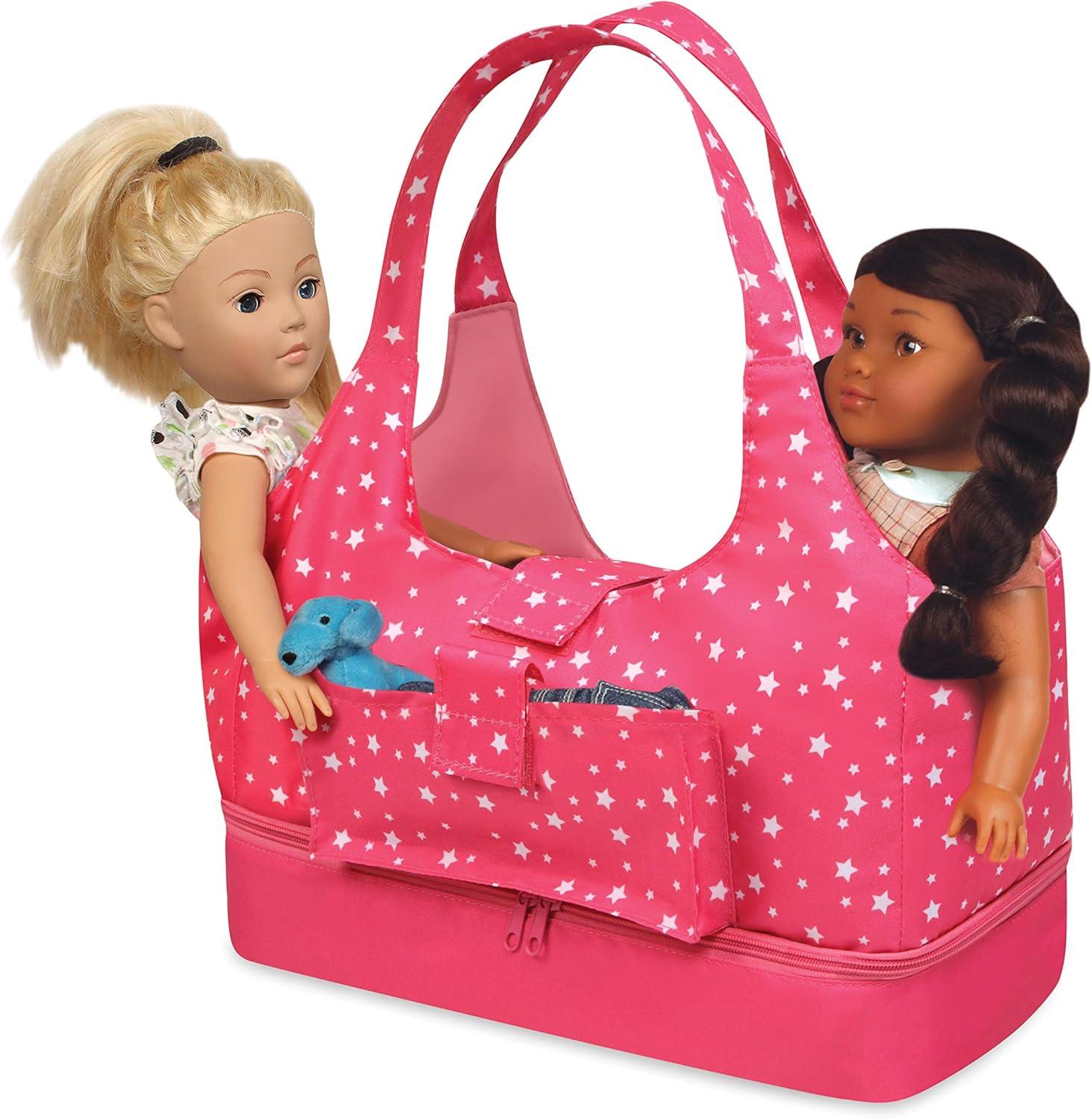 Badger Basket On-the-Go Doll Tote and Storage Bag - Pink Stars