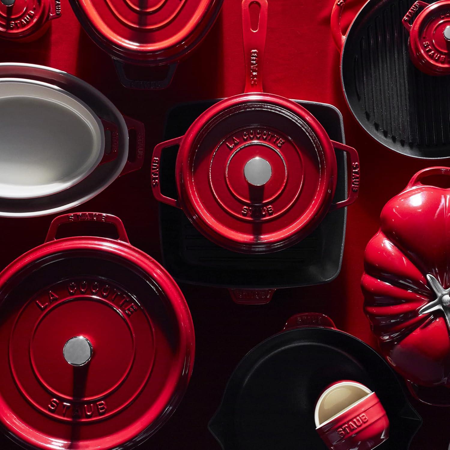 Staub Cast Iron Round Cocotte, Dutch Oven, 7-quart, serves 7-8, Made in France, Cherry