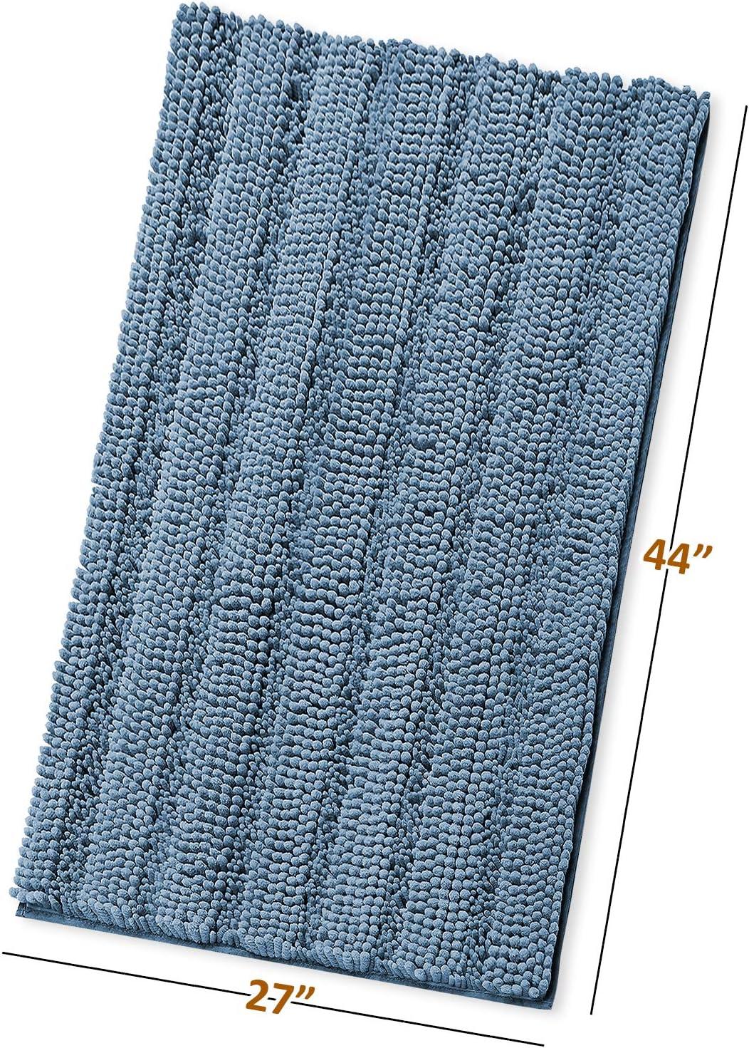 Hearth & Harbor Striped Bathroom Rug, Ultra Soft Large Chenille Bath Mat - Blue Heaven