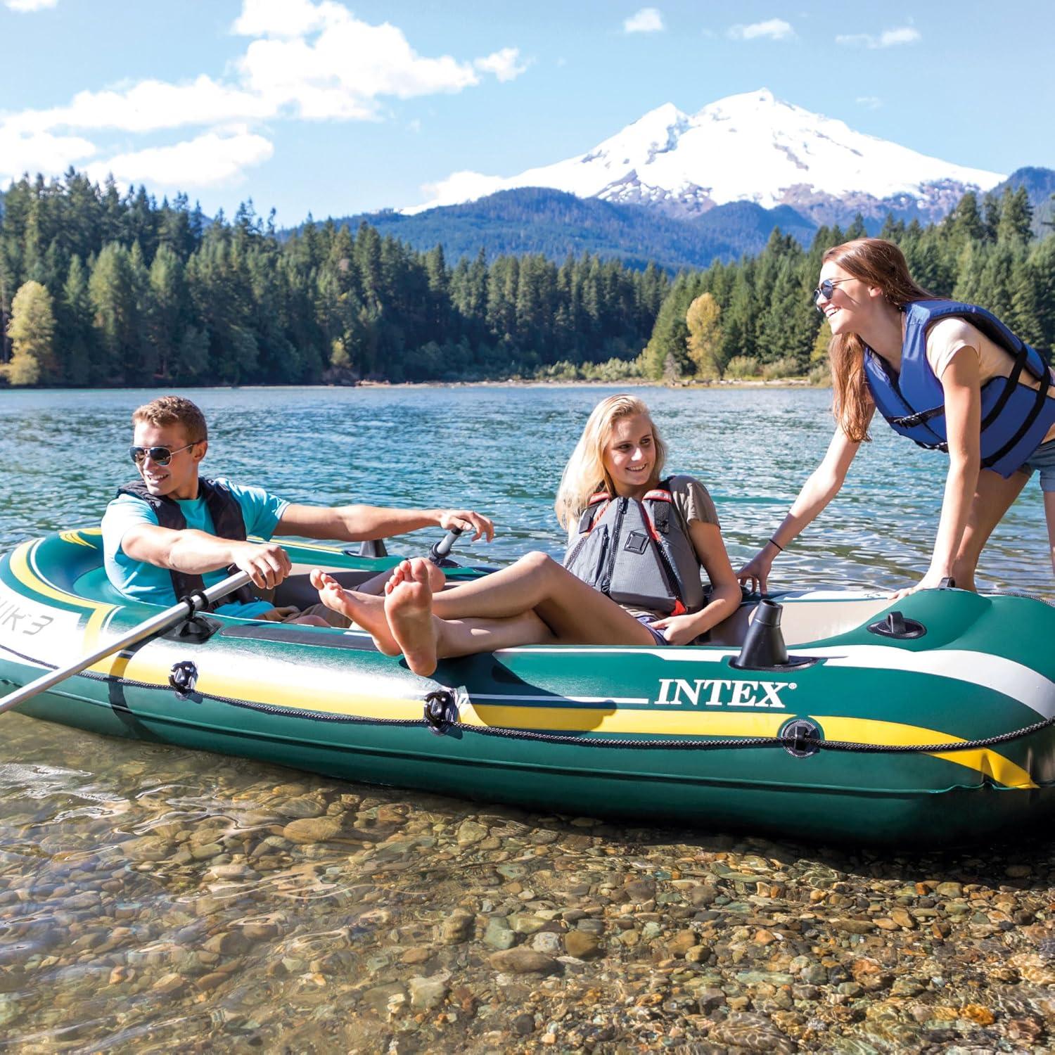 Intex Seahawk Inflatable Floating Boat Raft Set with Oars & Air Pump