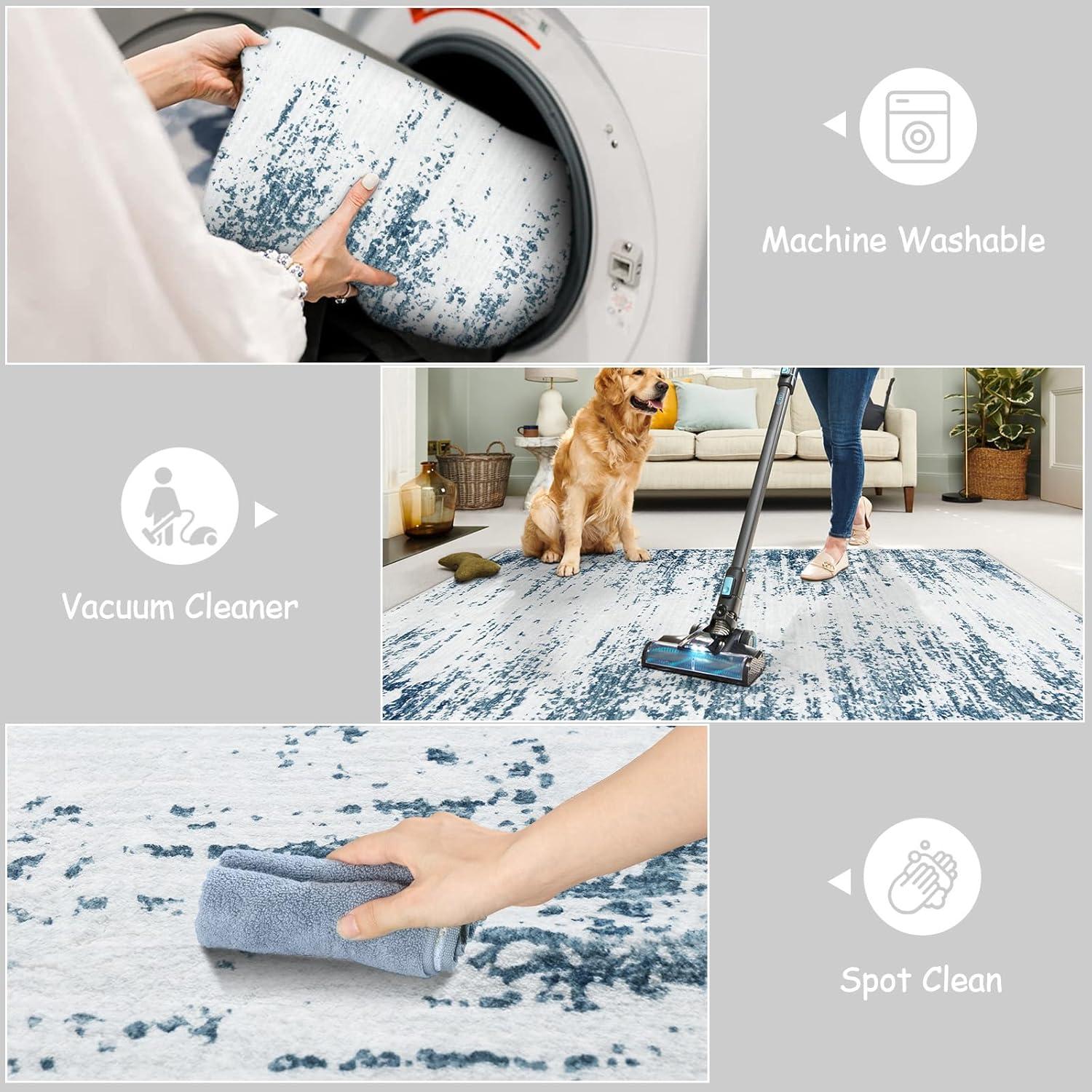 Garvee 5'x7' Modern Blue Abstract Area Rug Machine Washable Contemporary Rug Soft Foldable Thin Accent Rug Anti-Slip Non-Shedding Floor Carpet