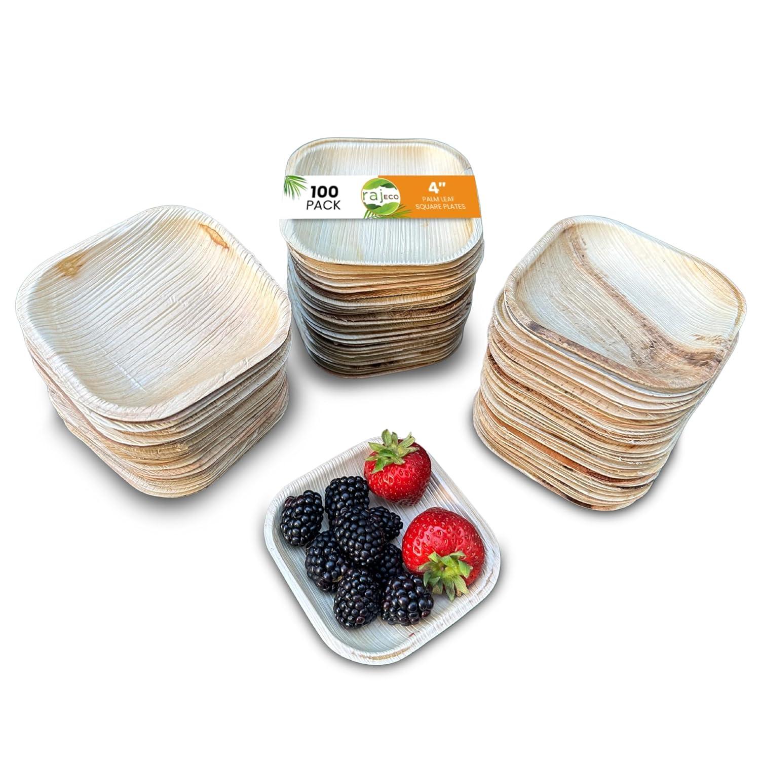 Eco-Friendly Square Bamboo Compostable Plates, 4-Inch, 100-Pack