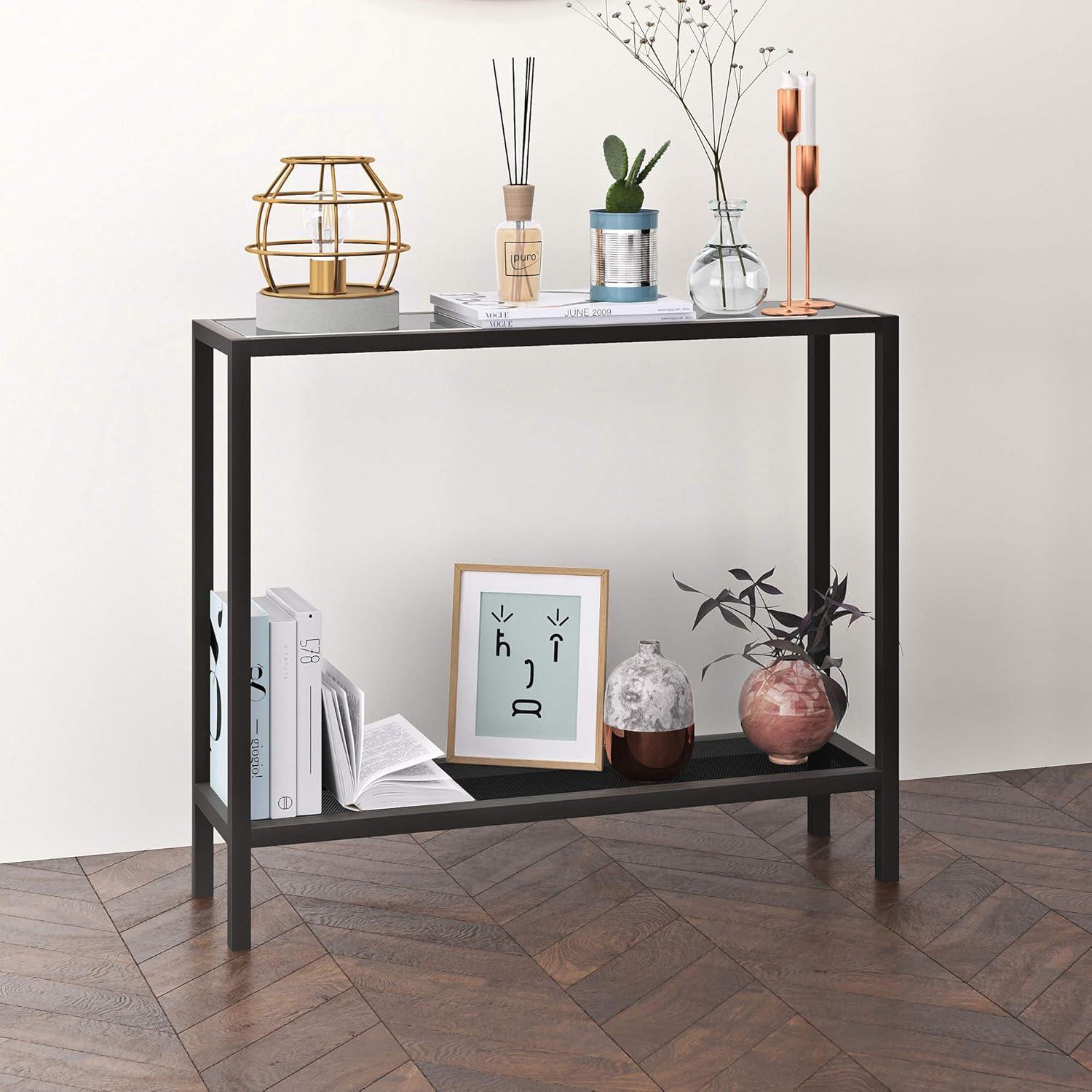 Evelyn&Zoe Rigan 36" Wide Rectangular Console Table, Blackened Bronze