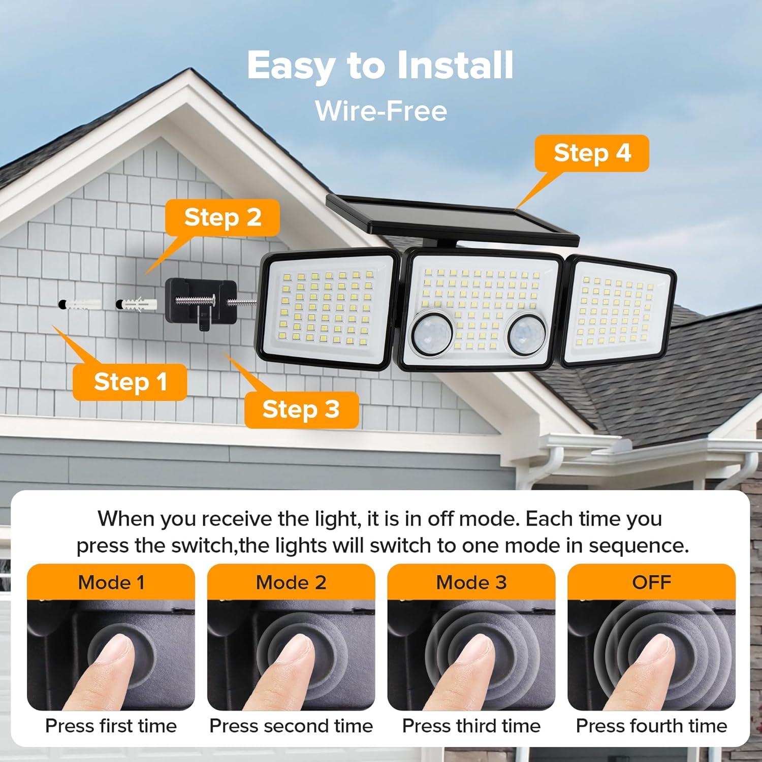 Solar LED Motion Sensor Outdoor Flood Lights, 2-Pack